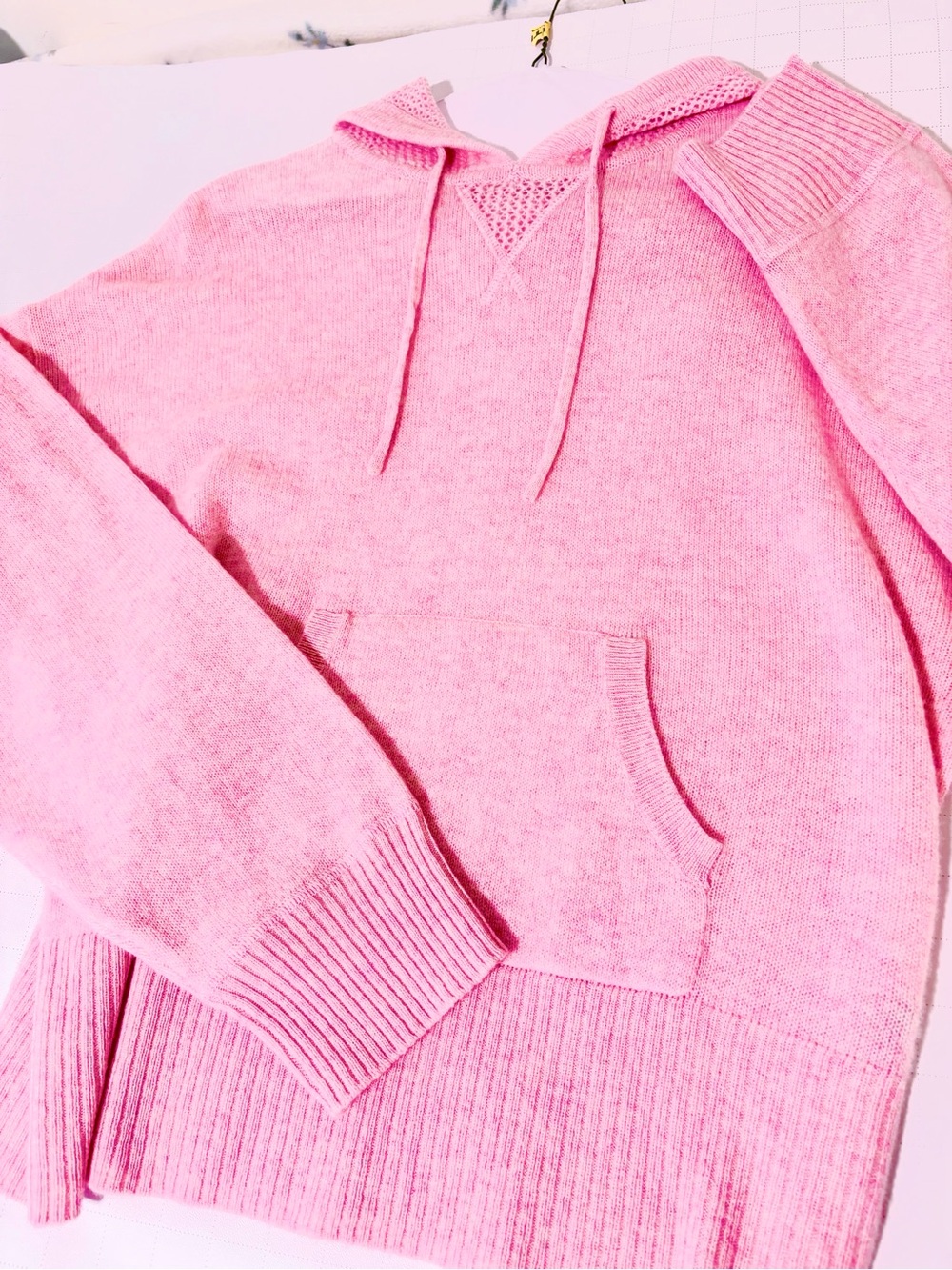 Soft Pink Cashmere Knit Hoodie Sweater